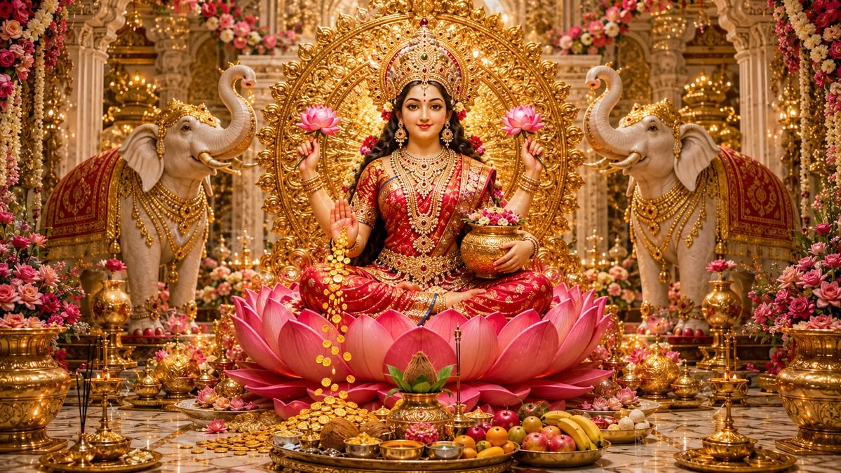 माता लक्ष्मी की आरती के लिए लक्ष्मी जी की devotional image