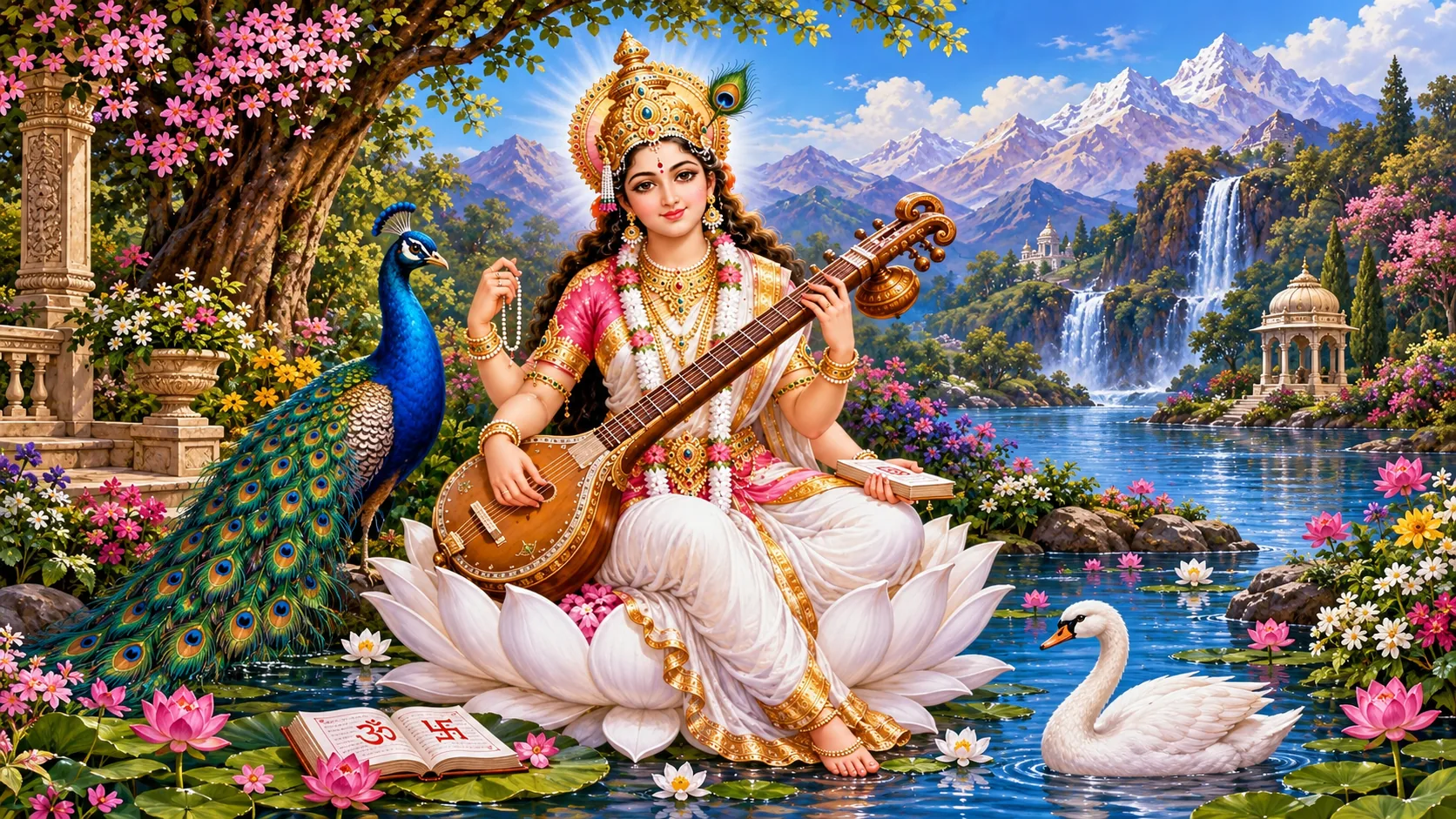 माँ सरस्वती की आरती के लिए devotional image